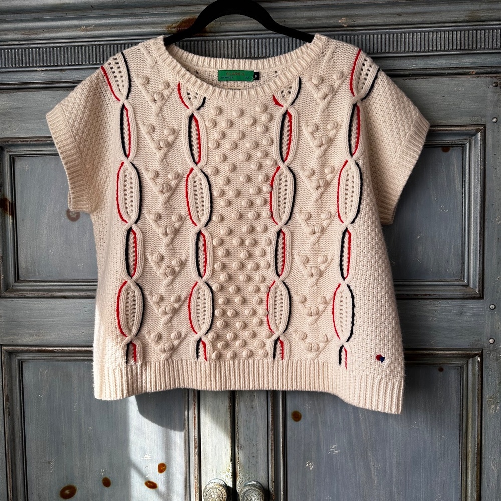 Clare V cropped Cream Cable Knit Sweater Medium